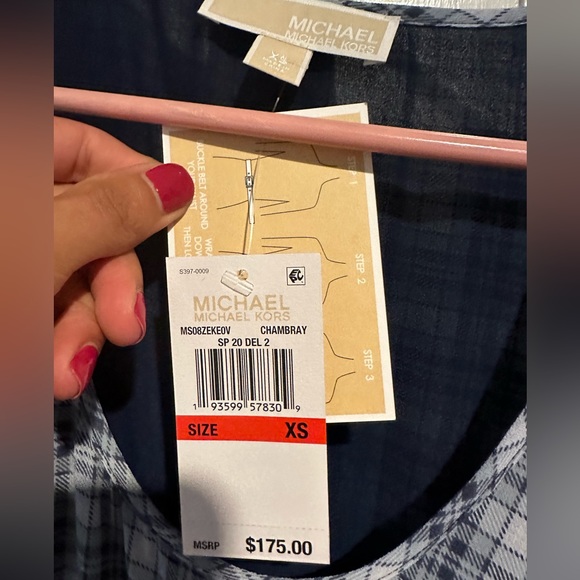 NWT MICHAEL Michael Kors Patchwork Handkerchief Hem Dress with Belt sz XS - Picture 5 of 5